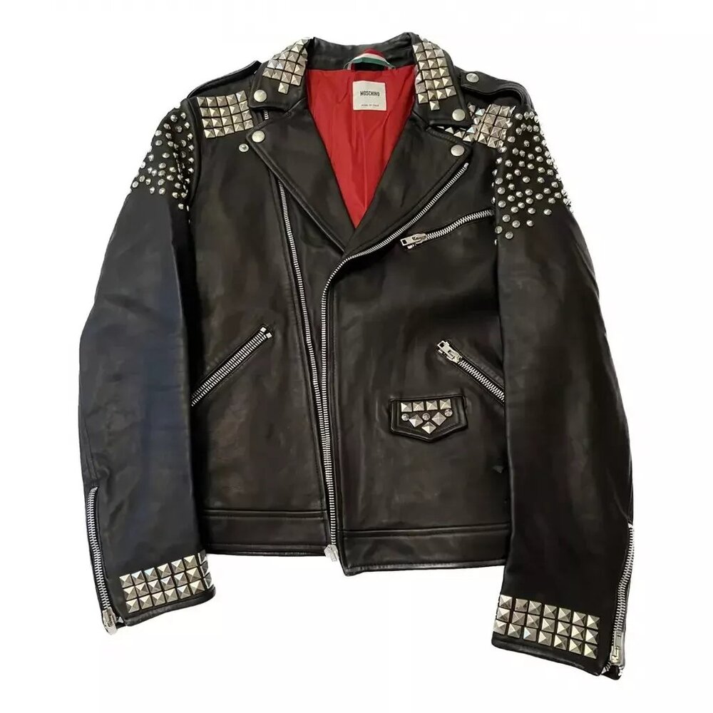 MOSCHINO STUDS ROCK&ROLL BLACK LEATHER BIKER JACKET - Men's Size 50 IT/ 40 US